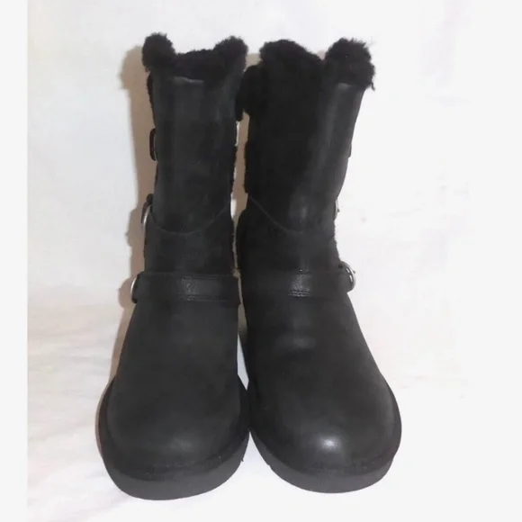 🎈FINAL SALE UGG Becket Black Distressed Leather Boots NEW * - Picture 3 of 16